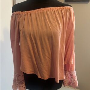 Love Tree Coral Off-Shoulder Lace Blouse